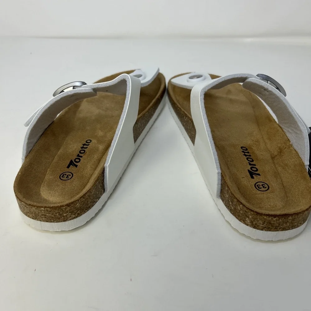 Torotto Kids Cork Footbed‎ Sandals White T-Strap Buckle EU 33 US 2Y NIB